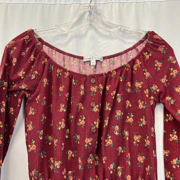 Moa Moa Womens Blouse Multicolor Floral Long Sleeve Puff Scoop Neck Ruffles XS - Picture 2 of 10